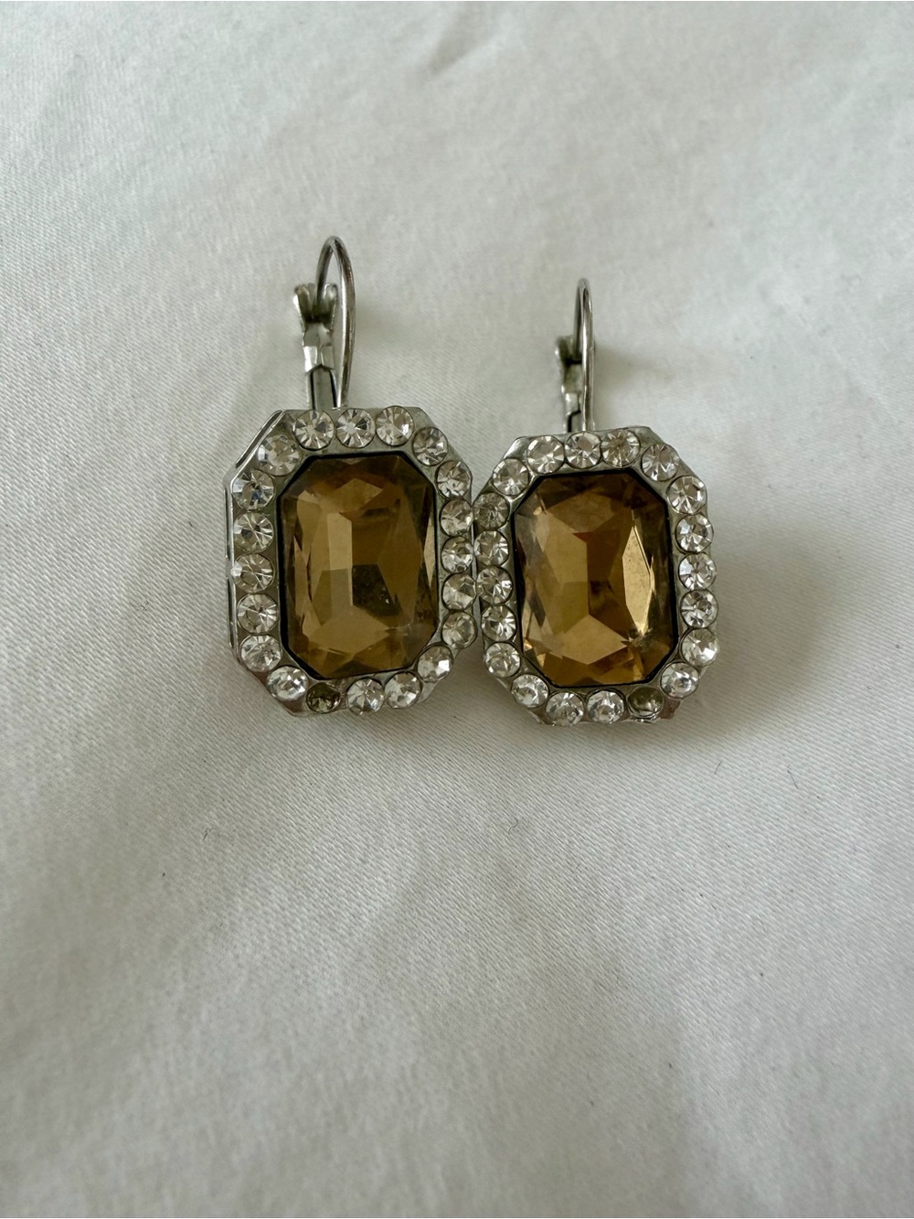 Vintage Amber Crystal Drop Earrings - Vintage from France